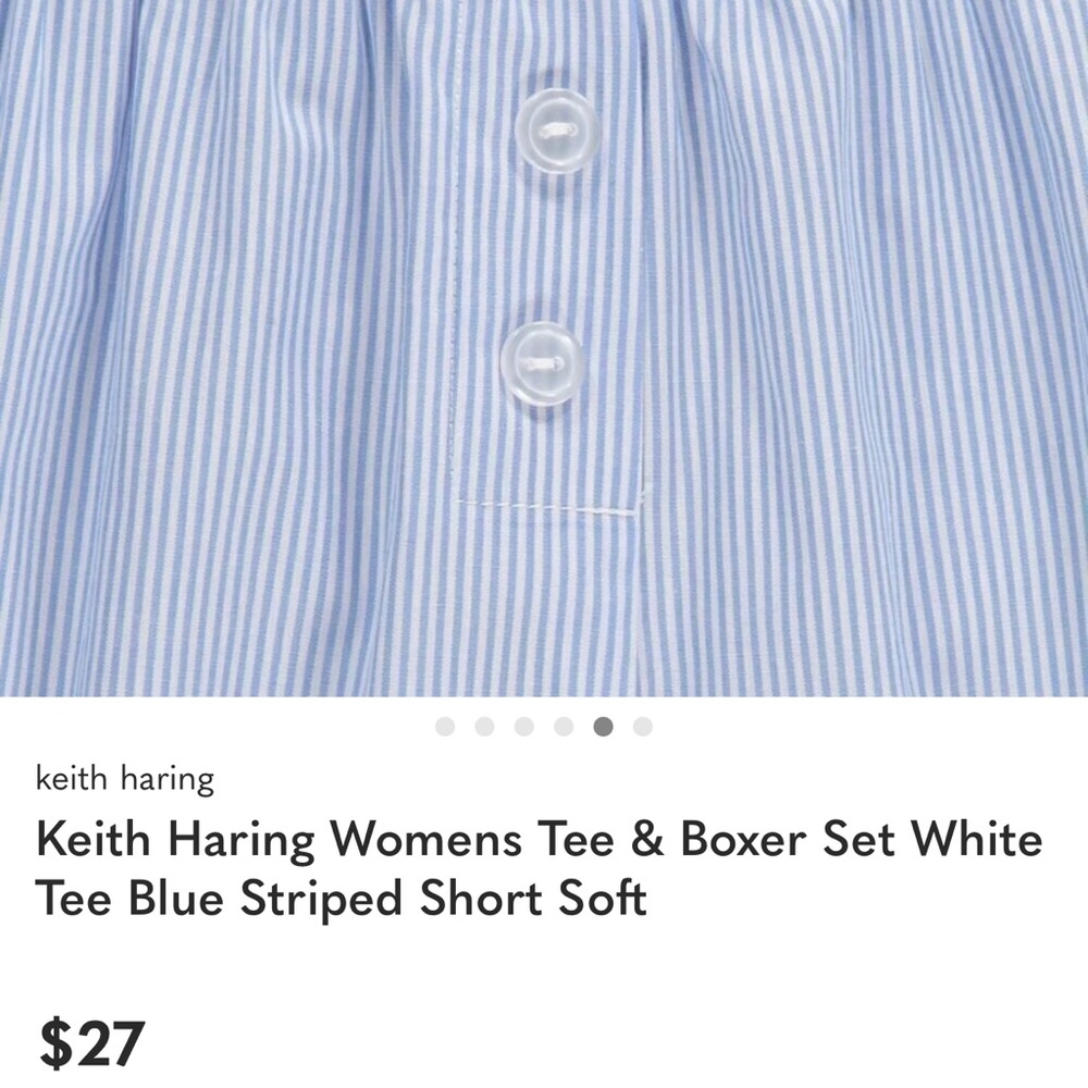 Keith Haring Women's Blue Striped Shorts with Red Heart Patch - Picture 2 of 4